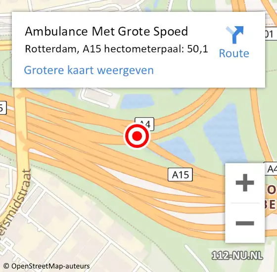 Locatie op kaart van de 112 melding: Ambulance Met Grote Spoed Naar Rotterdam, A15 hectometerpaal: 50,1 op 26 september 2024 15:28