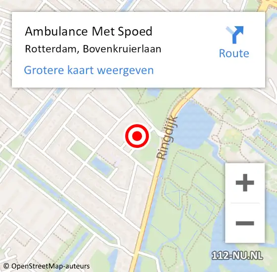 Locatie op kaart van de 112 melding: Ambulance Met Spoed Naar Rotterdam, Bovenkruierlaan op 26 september 2024 15:43