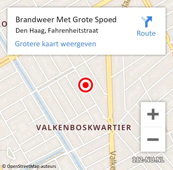 Locatie op kaart van de 112 melding: Brandweer Met Grote Spoed Naar Den Haag, Fahrenheitstraat op 26 september 2024 16:04