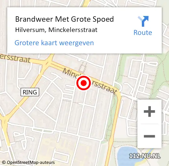 Locatie op kaart van de 112 melding: Brandweer Met Grote Spoed Naar Hilversum, Minckelersstraat op 26 september 2024 16:21