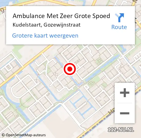 Locatie op kaart van de 112 melding: Ambulance Met Zeer Grote Spoed Naar Kudelstaart, Gozewijnstraat op 26 september 2024 16:22