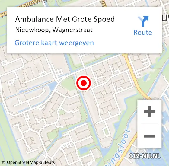 Locatie op kaart van de 112 melding: Ambulance Met Grote Spoed Naar Nieuwkoop, Wagnerstraat op 26 september 2024 16:38