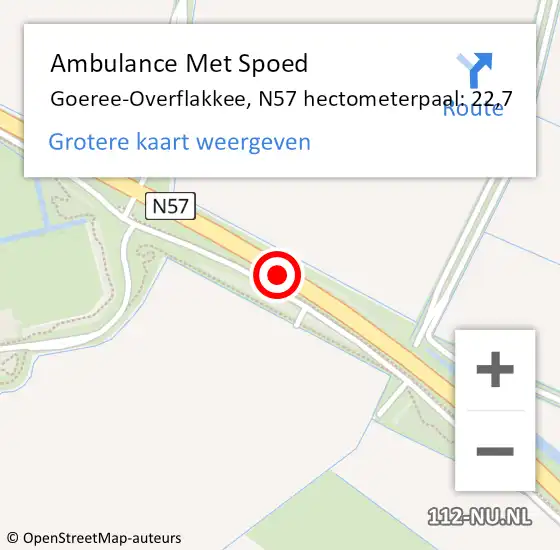 Locatie op kaart van de 112 melding: Ambulance Met Spoed Naar Goeree-Overflakkee, N57 hectometerpaal: 22,7 op 26 september 2024 16:50