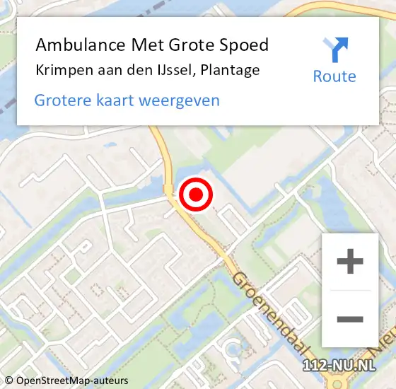 Locatie op kaart van de 112 melding: Ambulance Met Grote Spoed Naar Krimpen aan den IJssel, Plantage op 26 september 2024 17:00