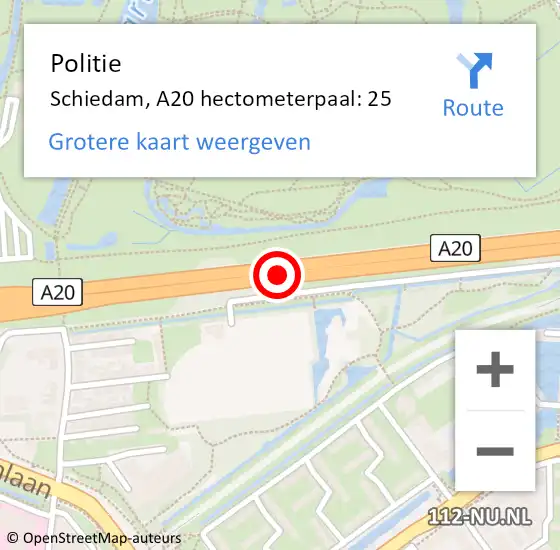 Locatie op kaart van de 112 melding: Politie Schiedam, A20 hectometerpaal: 25 op 26 september 2024 17:09