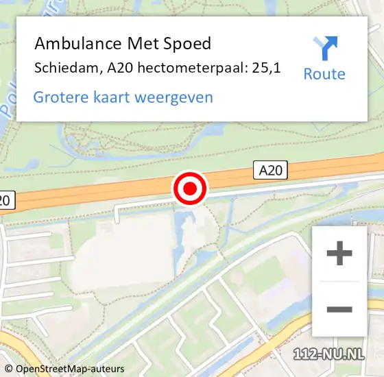 Locatie op kaart van de 112 melding: Ambulance Met Spoed Naar Schiedam, A20 hectometerpaal: 25,1 op 26 september 2024 17:13