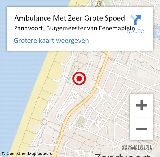 Locatie op kaart van de 112 melding: Ambulance Met Zeer Grote Spoed Naar Zandvoort, Burgemeester van Fenemaplein op 26 september 2024 17:15