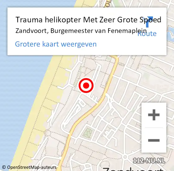 Locatie op kaart van de 112 melding: Trauma helikopter Met Zeer Grote Spoed Naar Zandvoort, Burgemeester van Fenemaplein op 26 september 2024 17:16