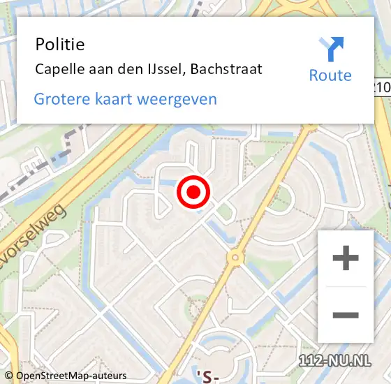 Locatie op kaart van de 112 melding: Politie Capelle aan den IJssel, Bachstraat op 26 september 2024 17:18