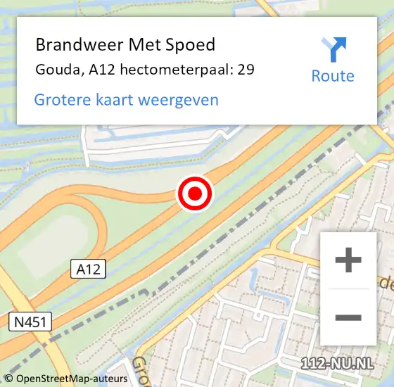 Locatie op kaart van de 112 melding: Brandweer Met Spoed Naar Gouda, A12 hectometerpaal: 29 op 26 september 2024 17:32