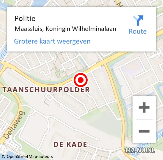 Locatie op kaart van de 112 melding: Politie Maassluis, Koningin Wilhelminalaan op 26 september 2024 17:41