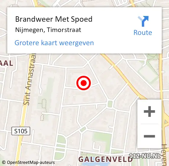 Locatie op kaart van de 112 melding: Brandweer Met Spoed Naar Nijmegen, Timorstraat op 26 september 2024 17:52