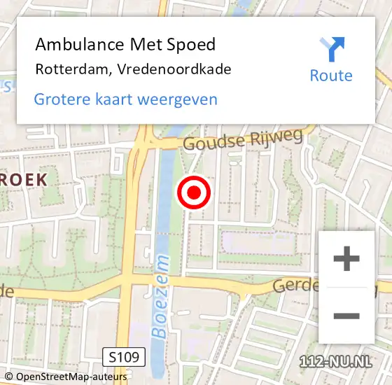 Locatie op kaart van de 112 melding: Ambulance Met Spoed Naar Rotterdam, Vredenoordkade op 26 september 2024 18:22