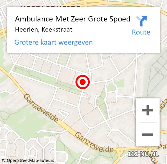 Locatie op kaart van de 112 melding: Ambulance Met Zeer Grote Spoed Naar Heerlen, Keekstraat op 26 september 2024 18:30