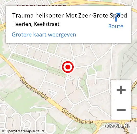 Locatie op kaart van de 112 melding: Trauma helikopter Met Zeer Grote Spoed Naar Heerlen, Keekstraat op 26 september 2024 18:30