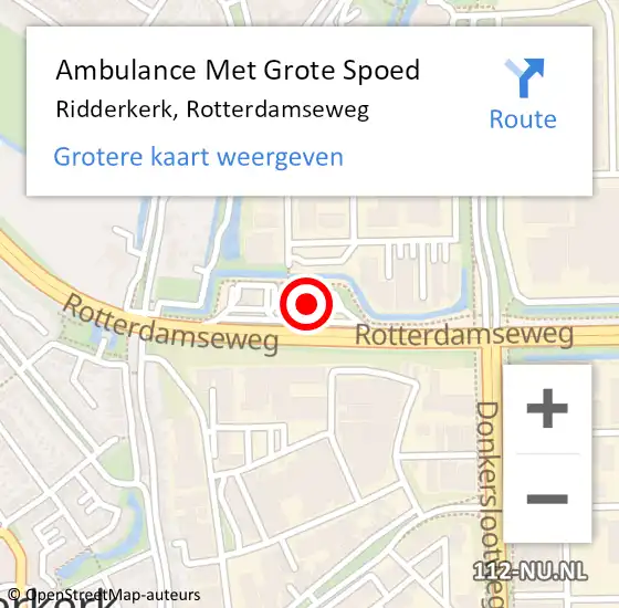 Locatie op kaart van de 112 melding: Ambulance Met Grote Spoed Naar Ridderkerk, Rotterdamseweg op 26 september 2024 18:36