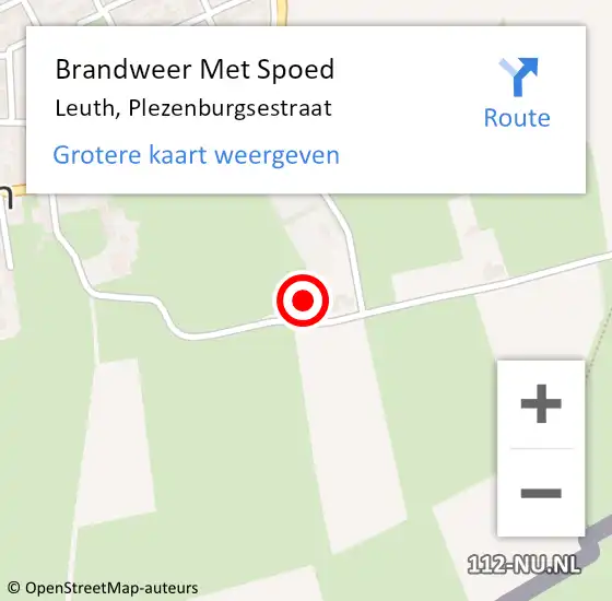 Locatie op kaart van de 112 melding: Brandweer Met Spoed Naar Leuth, Plezenburgsestraat op 26 september 2024 18:42