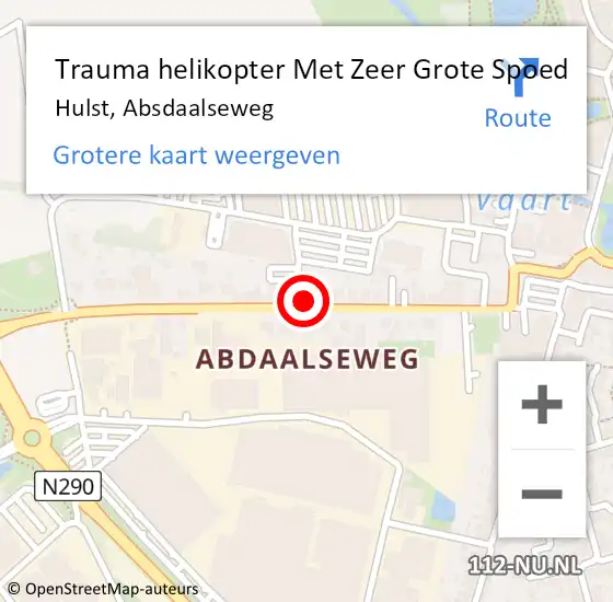 Locatie op kaart van de 112 melding: Trauma helikopter Met Zeer Grote Spoed Naar Hulst, Absdaalseweg op 26 september 2024 18:42