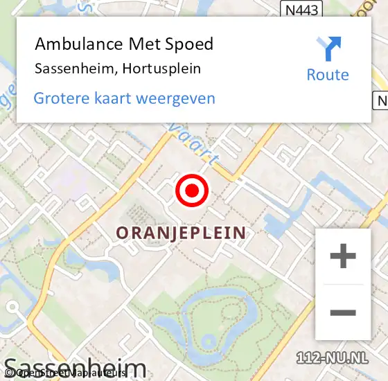 Locatie op kaart van de 112 melding: Ambulance Met Spoed Naar Sassenheim, Hortusplein op 26 september 2024 19:08