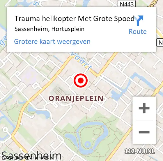 Locatie op kaart van de 112 melding: Trauma helikopter Met Grote Spoed Naar Sassenheim, Hortusplein op 26 september 2024 19:12