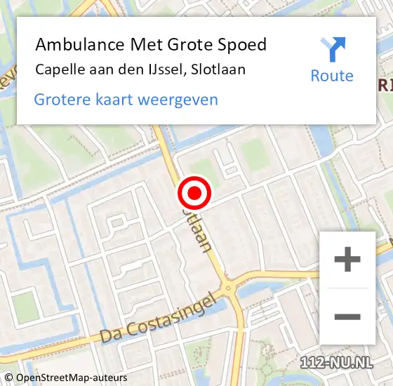 Locatie op kaart van de 112 melding: Ambulance Met Grote Spoed Naar Capelle aan den IJssel, Slotlaan op 26 september 2024 19:19