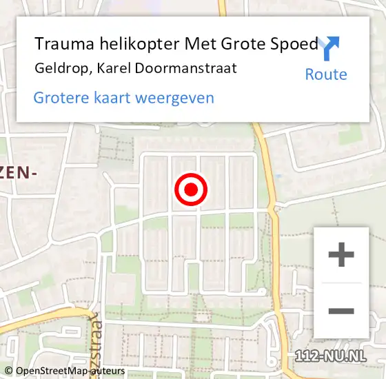 Locatie op kaart van de 112 melding: Trauma helikopter Met Grote Spoed Naar Geldrop, Karel Doormanstraat op 26 september 2024 19:26