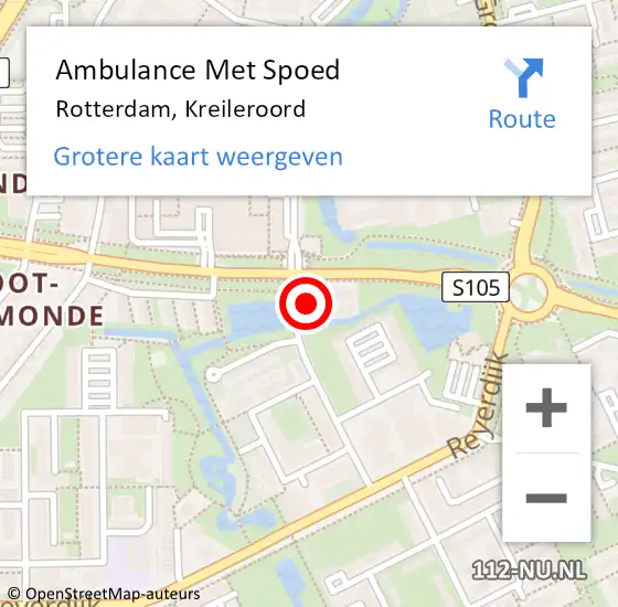 Locatie op kaart van de 112 melding: Ambulance Met Spoed Naar Rotterdam, Kreileroord op 26 september 2024 19:43