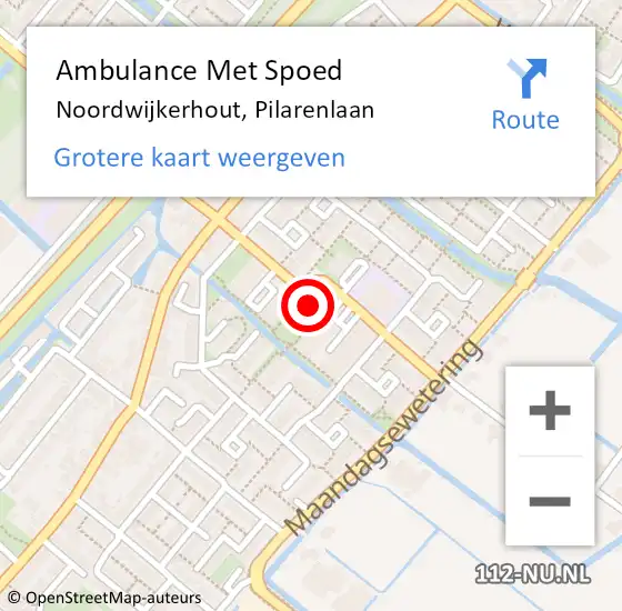 Locatie op kaart van de 112 melding: Ambulance Met Spoed Naar Noordwijkerhout, Pilarenlaan op 26 september 2024 19:57