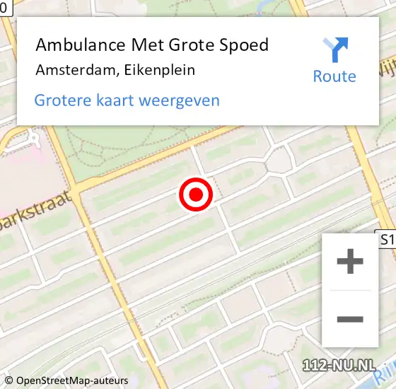 Locatie op kaart van de 112 melding: Ambulance Met Grote Spoed Naar Amsterdam, Eikenplein op 26 september 2024 20:08