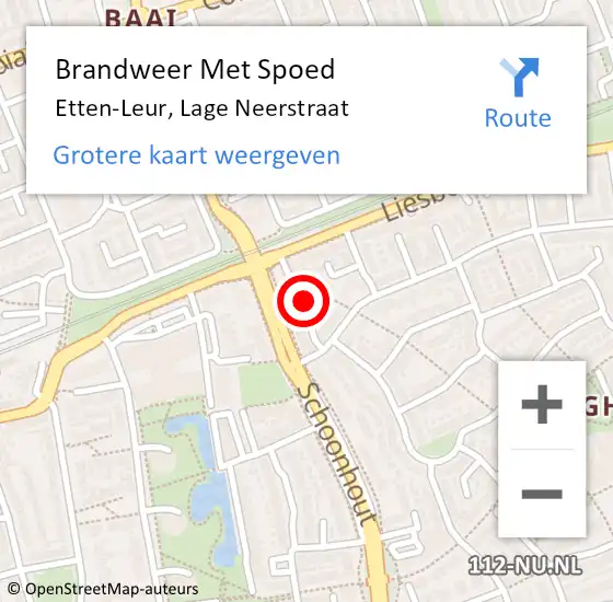 Locatie op kaart van de 112 melding: Brandweer Met Spoed Naar Etten-Leur, Lage Neerstraat op 26 september 2024 20:25