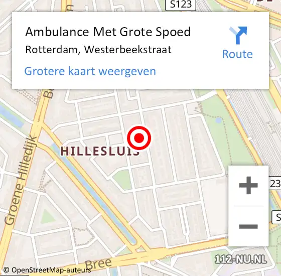 Locatie op kaart van de 112 melding: Ambulance Met Grote Spoed Naar Rotterdam, Westerbeekstraat op 26 september 2024 20:25