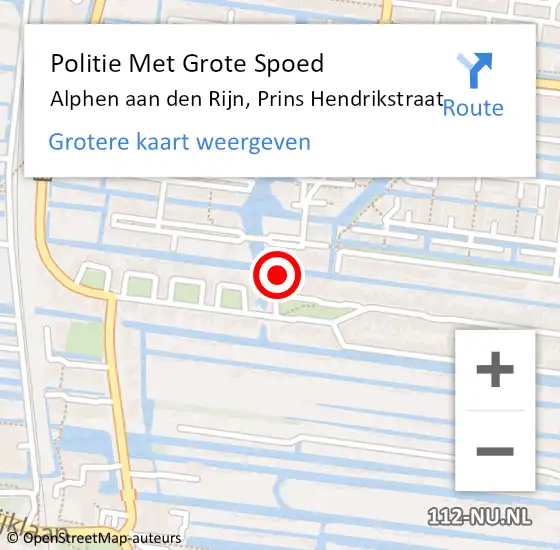 Locatie op kaart van de 112 melding: Politie Met Grote Spoed Naar Alphen aan den Rijn, Prins Hendrikstraat op 26 september 2024 20:33