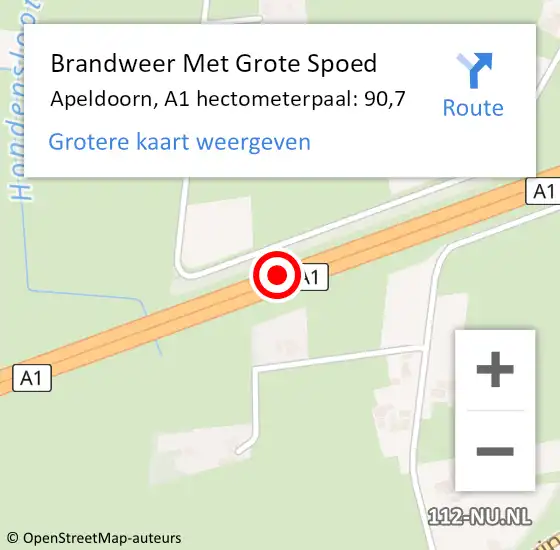 Locatie op kaart van de 112 melding: Brandweer Met Grote Spoed Naar Apeldoorn, A1 hectometerpaal: 90,7 op 26 september 2024 20:42