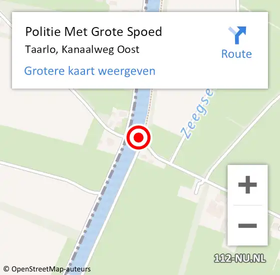 Locatie op kaart van de 112 melding: Politie Met Grote Spoed Naar Taarlo, Kanaalweg Oost op 26 september 2024 20:42