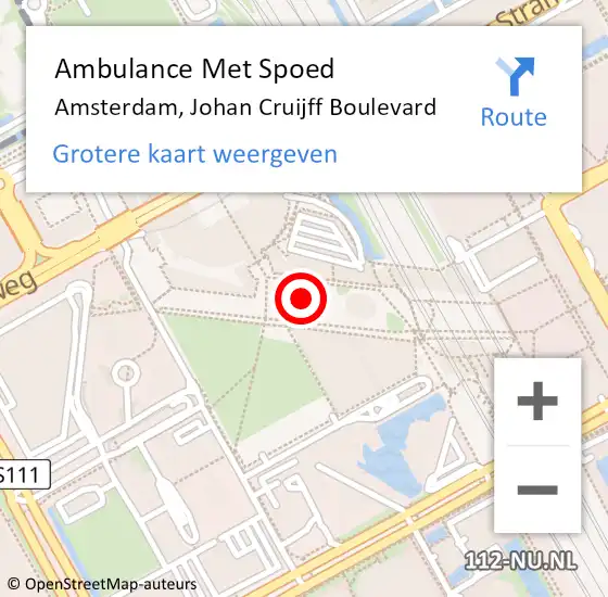 Locatie op kaart van de 112 melding: Ambulance Met Spoed Naar Amsterdam, Johan Cruijff Boulevard op 26 september 2024 20:57