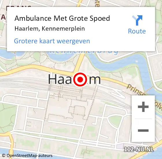 Locatie op kaart van de 112 melding: Ambulance Met Grote Spoed Naar Haarlem, Kennemerplein op 26 september 2024 21:17