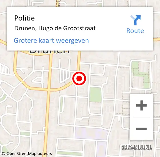 Locatie op kaart van de 112 melding: Politie Drunen, Hugo de Grootstraat op 26 september 2024 21:26