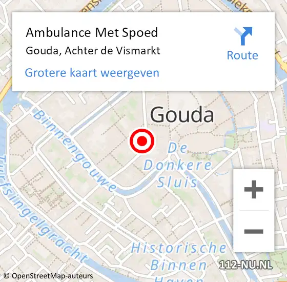 Locatie op kaart van de 112 melding: Ambulance Met Spoed Naar Gouda, Achter de Vismarkt op 26 september 2024 21:38