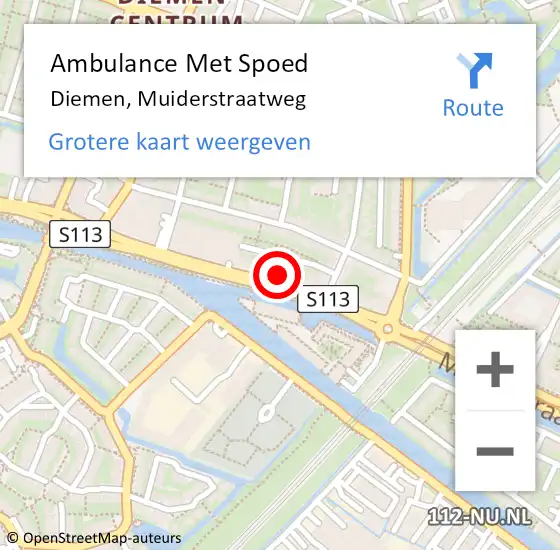 Locatie op kaart van de 112 melding: Ambulance Met Spoed Naar Diemen, Muiderstraatweg op 26 september 2024 21:57