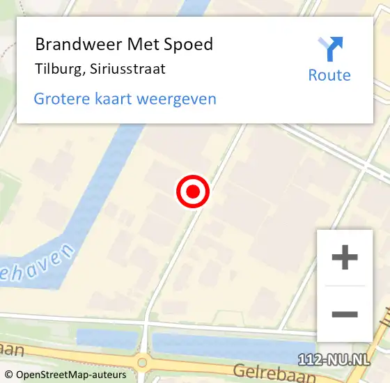 Locatie op kaart van de 112 melding: Brandweer Met Spoed Naar Tilburg, Siriusstraat op 26 september 2024 22:01