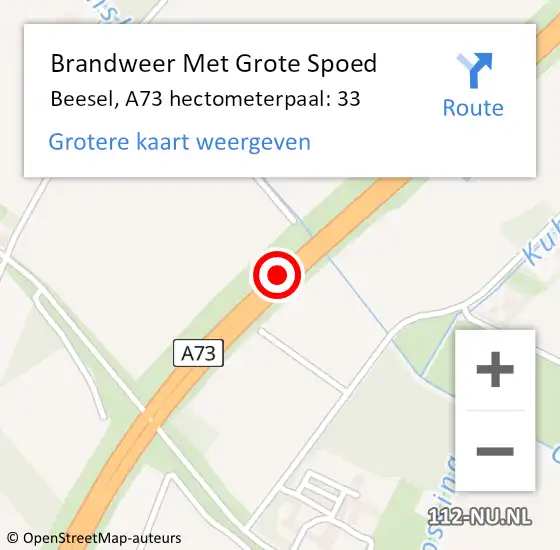 Locatie op kaart van de 112 melding: Brandweer Met Grote Spoed Naar Venlo, A73 hectometerpaal: 33 op 26 september 2024 22:18