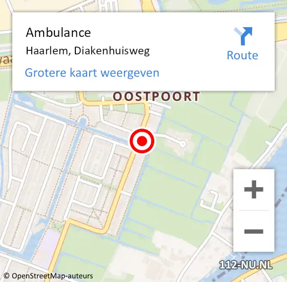 Locatie op kaart van de 112 melding: Ambulance Haarlem, Diakenhuisweg op 26 september 2024 22:25