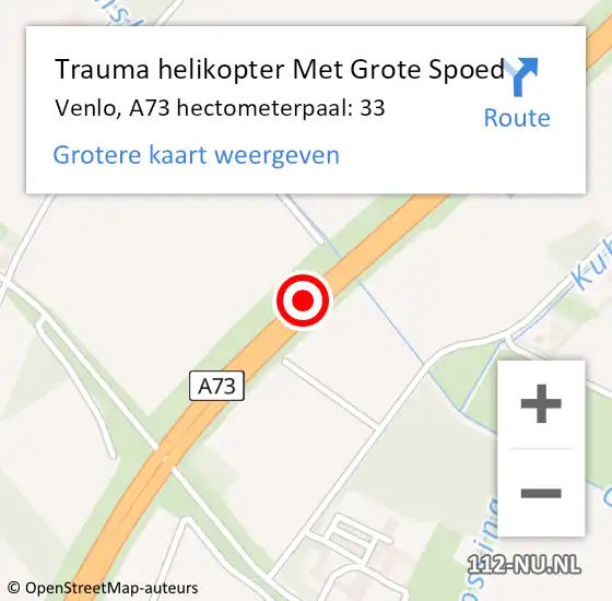 Locatie op kaart van de 112 melding: Trauma helikopter Met Grote Spoed Naar Venlo, A73 hectometerpaal: 33 op 26 september 2024 22:29