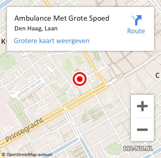 Locatie op kaart van de 112 melding: Ambulance Met Grote Spoed Naar Den Haag, Laan op 26 september 2024 22:29