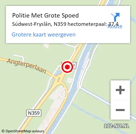 Locatie op kaart van de 112 melding: Politie Met Grote Spoed Naar Súdwest-Fryslân, N359 hectometerpaal: 37,4 op 26 september 2024 22:41