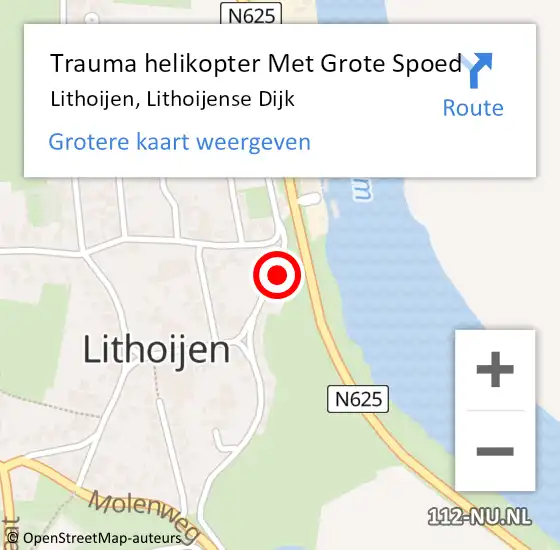 Locatie op kaart van de 112 melding: Trauma helikopter Met Grote Spoed Naar Lithoijen, Lithoijense Dijk op 26 september 2024 23:00