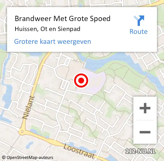 Locatie op kaart van de 112 melding: Brandweer Met Grote Spoed Naar Huissen, Ot en Sienpad op 26 september 2024 23:09