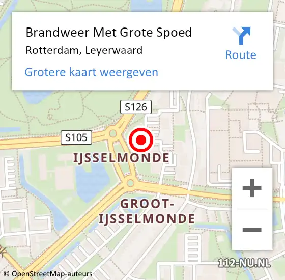 Locatie op kaart van de 112 melding: Brandweer Met Grote Spoed Naar Rotterdam, Leyerwaard op 26 september 2024 23:18