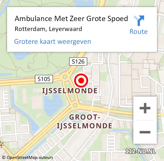 Locatie op kaart van de 112 melding: Ambulance Met Zeer Grote Spoed Naar Rotterdam, Leyerwaard op 26 september 2024 23:18