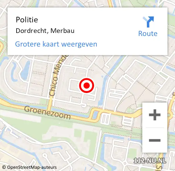 Locatie op kaart van de 112 melding: Politie Dordrecht, Merbau op 26 september 2024 23:27